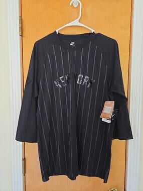 Nike Men's MLB Baseball Jersey Blue Pinstriped Slim Fit L New!